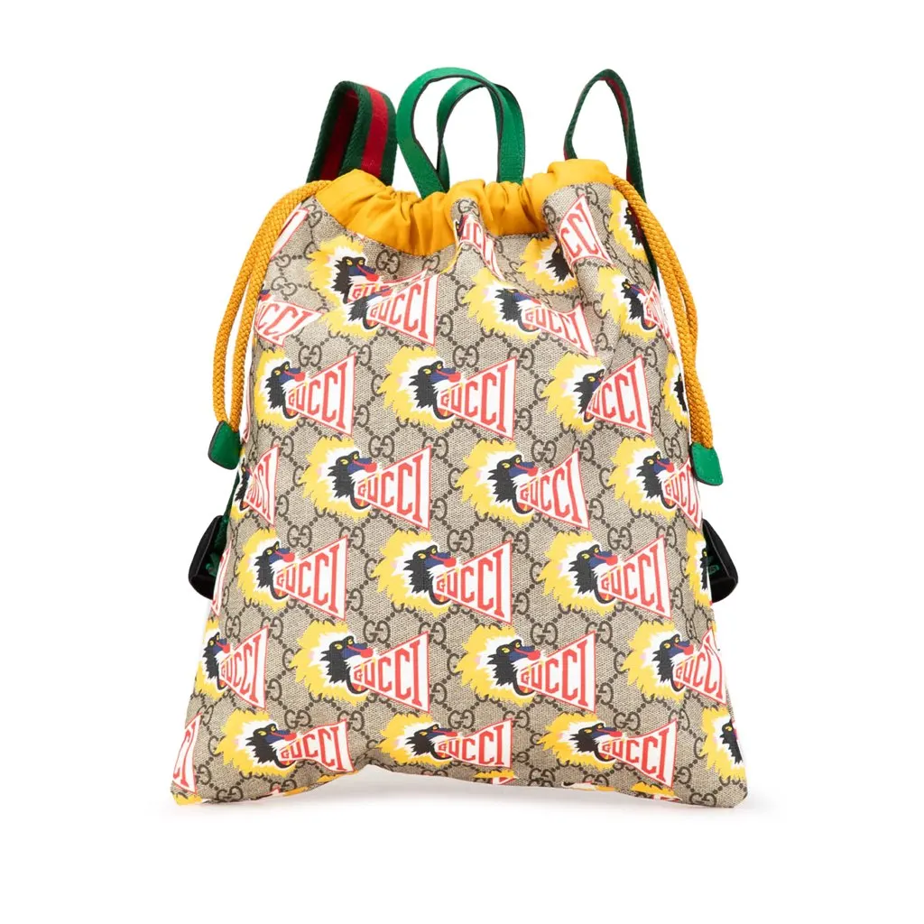 Gucci GG Supreme Baboon Children's Backpack Brown Canvas Good - Front View