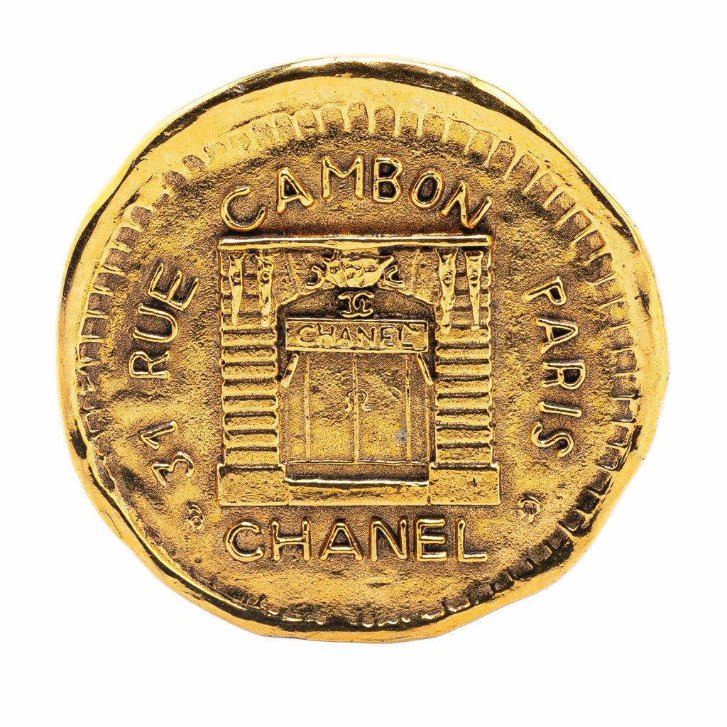Chanel Gold Plated 31 Rue Cambon Round Brooch