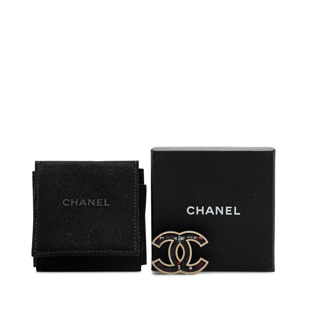 Chanel Gold Plated CC Crystal Brooch - 4