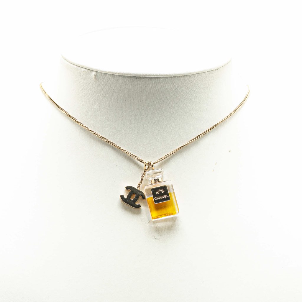 Chanel Gold Plated CC No.5 Perfume Bottle Pendant Necklace - 4