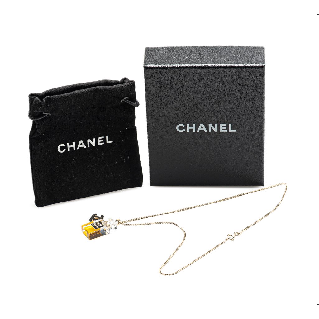 Chanel Gold Plated CC No.5 Perfume Bottle Pendant Necklace - 5