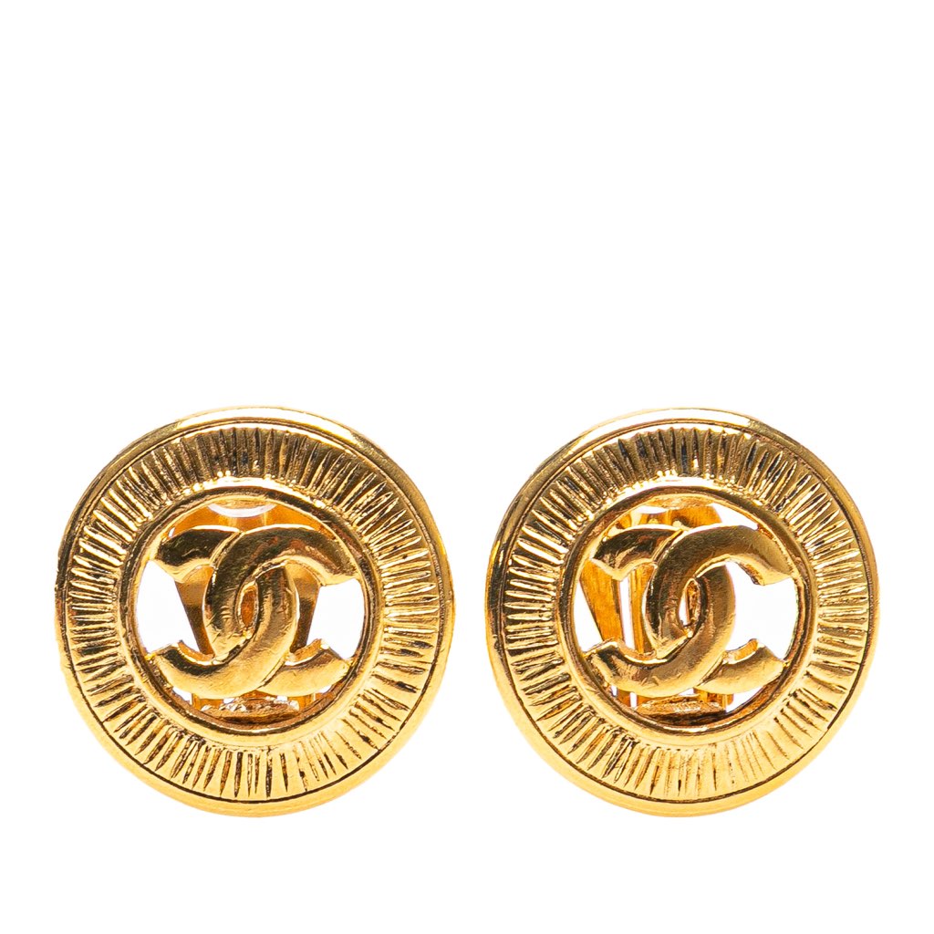Chanel Gold Plated CC Round Clip on Earrings