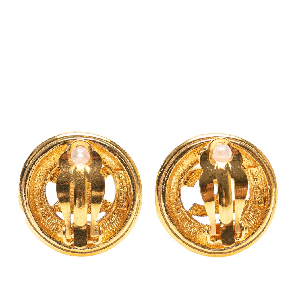 Chanel Gold Plated CC Round Clip on Earrings - Back view