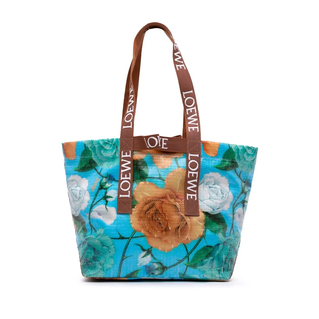 Loewe Paulas Ibiza Printed Coated Canvas Fold Shopper Tote Blue Canvas Good - Front View