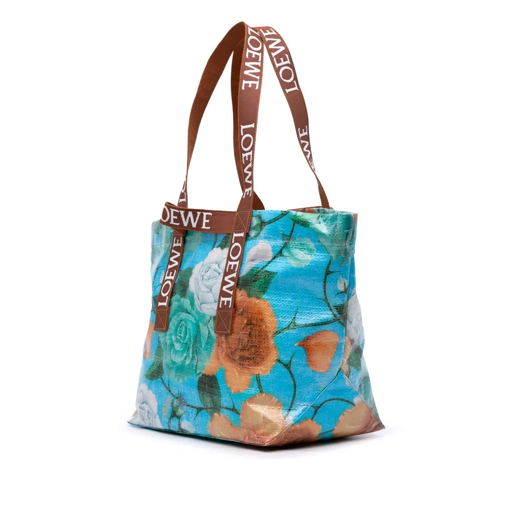 Loewe Paulas Ibiza Printed Coated Canvas Fold Shopper Tote Blue Canvas Good - Back View
