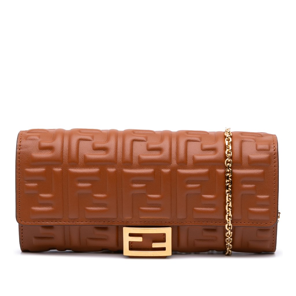 Fendi Zucca Embossed Leather Wallet On Chain