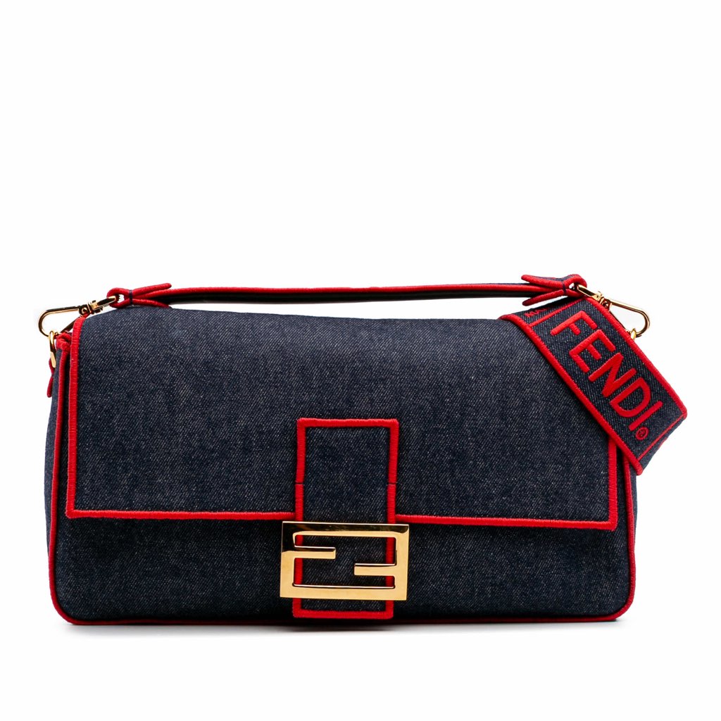 Fendi Large Denim Baguette Satchel