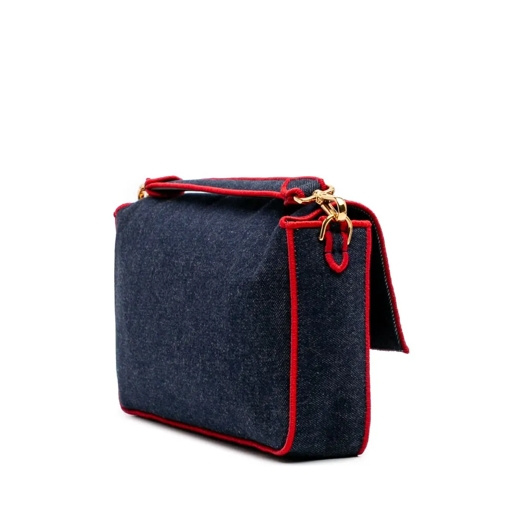 Fendi Large Denim Baguette Satchel Blue Denim Good - Back View