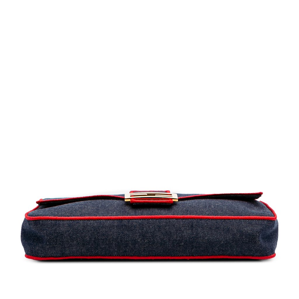 Fendi Large Denim Baguette Satchel - Image 6