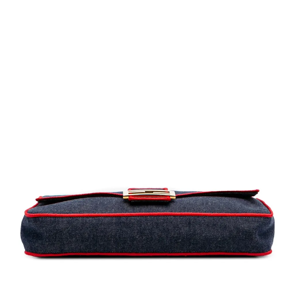 Fendi Large Denim Baguette Satchel Blue Denim Good - Inside View