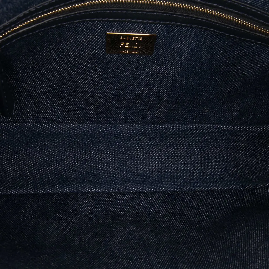 Fendi Large Denim Baguette Satchel Blue Denim Good - Model View