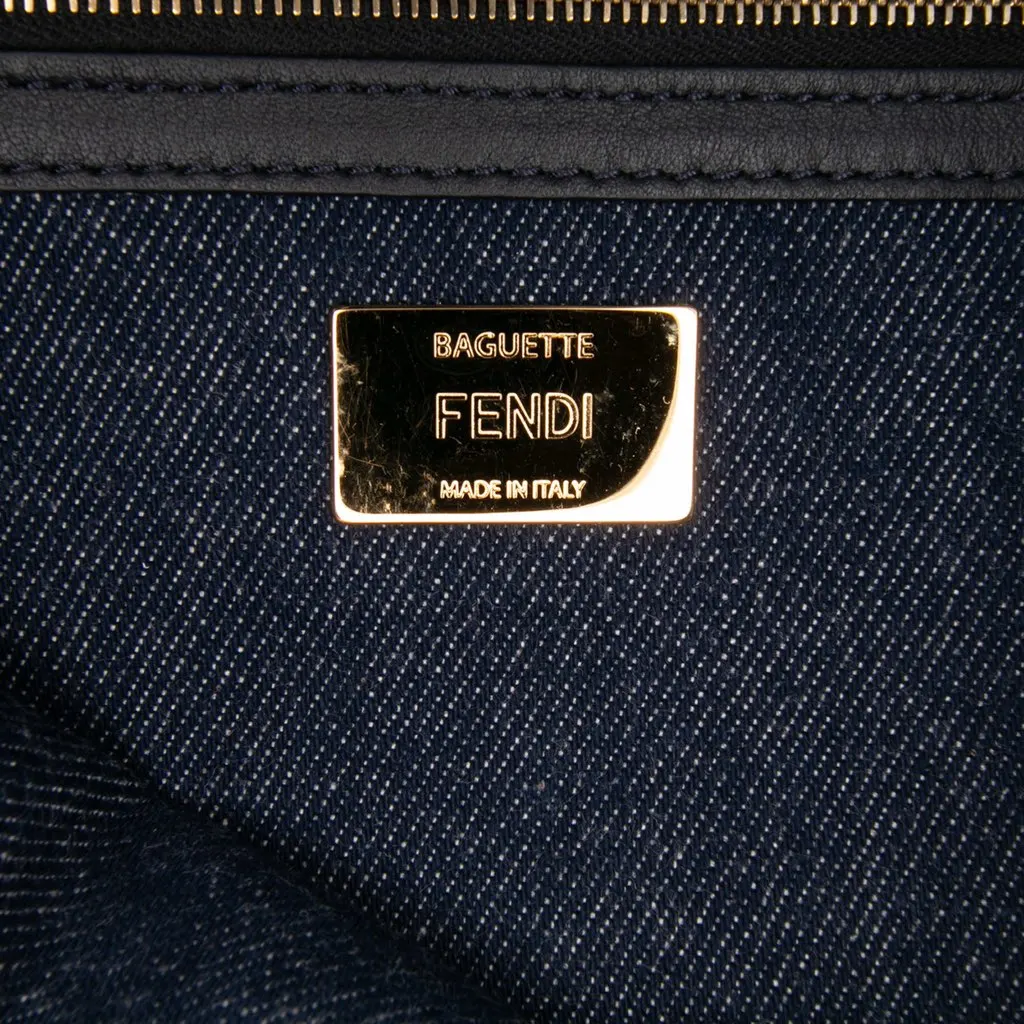 Fendi Large Denim Baguette Satchel Blue Denim Good - Box View