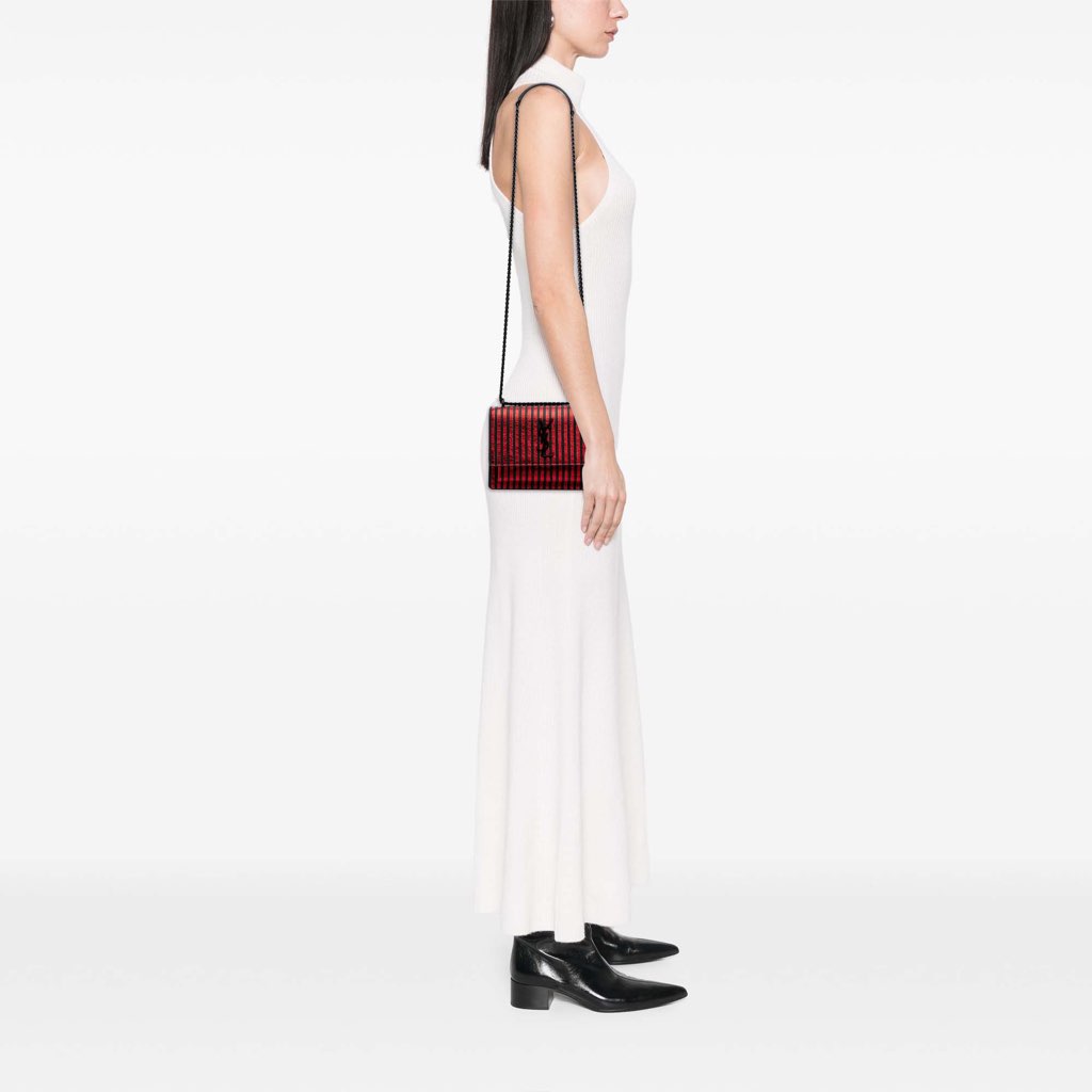 Saint Laurent Small Metallic Striped Canvas Monogram Sunset Crossbody - Image 13