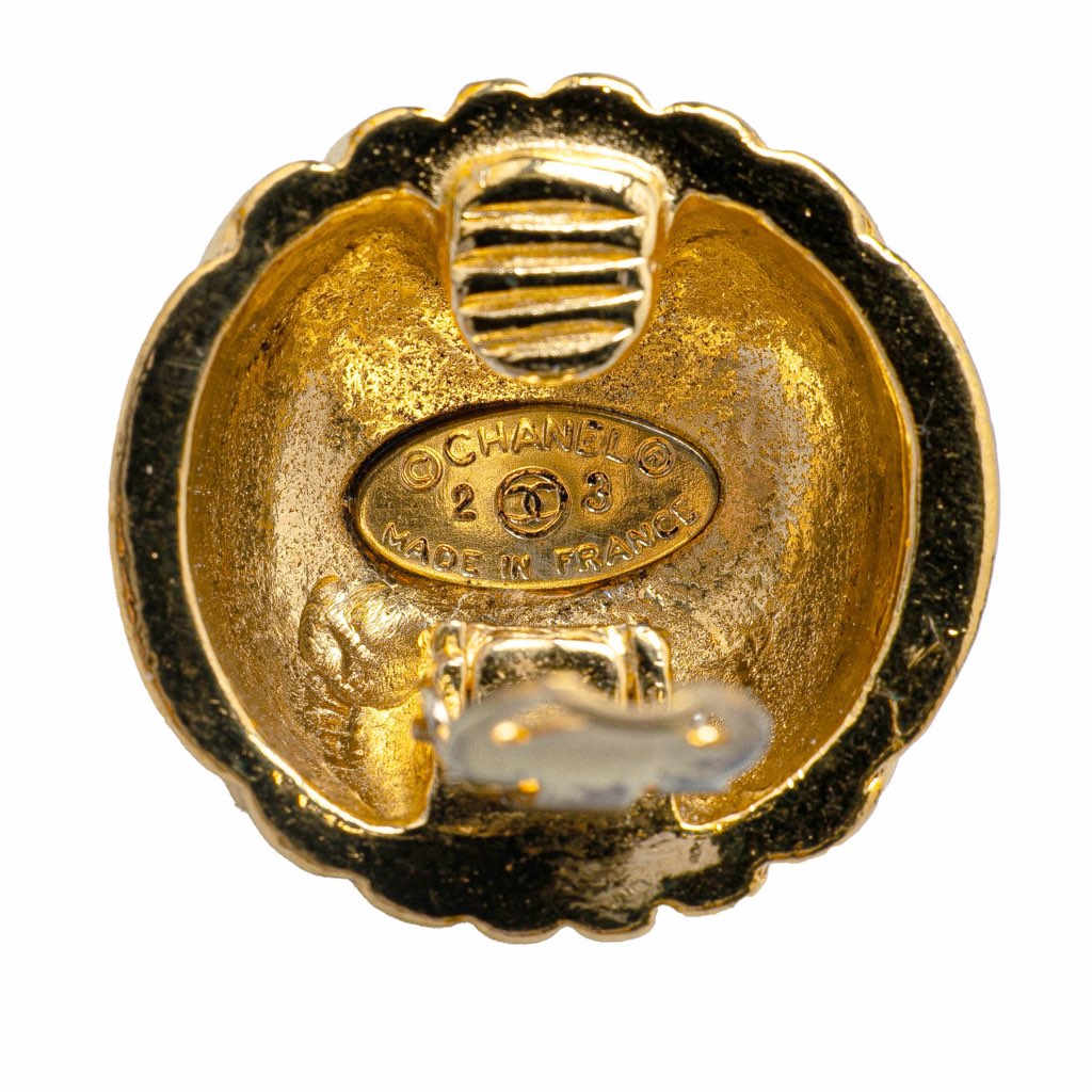 Chanel Gold Plated CC Dome Clip On Earrings - 3