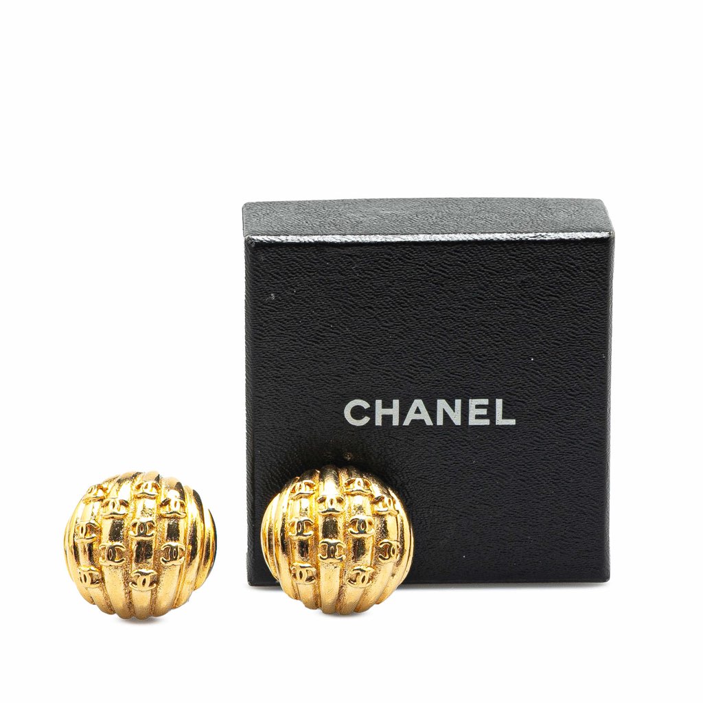 Chanel Gold Plated CC Dome Clip On Earrings - 4