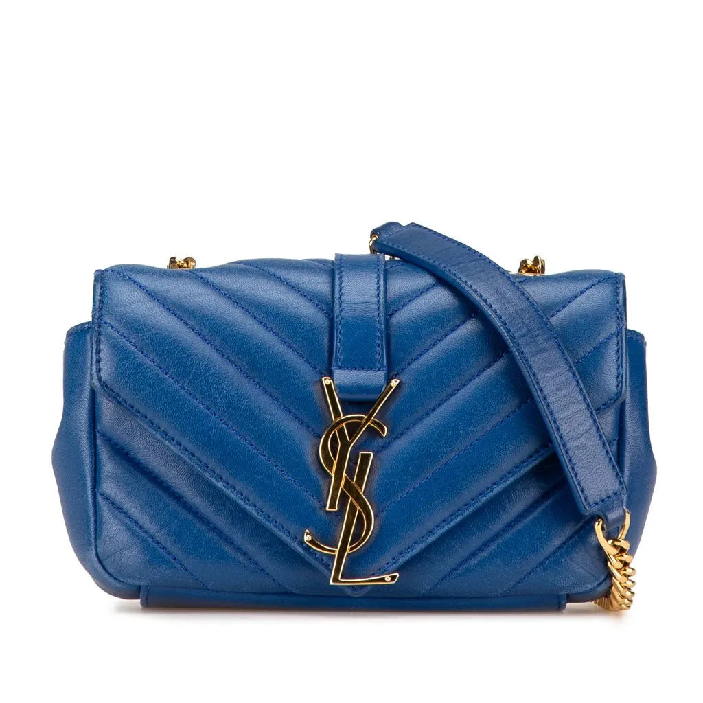 Saint Laurent Baby Monogram Matelasse Classic Chain Bag Blue Leather Good - Front View