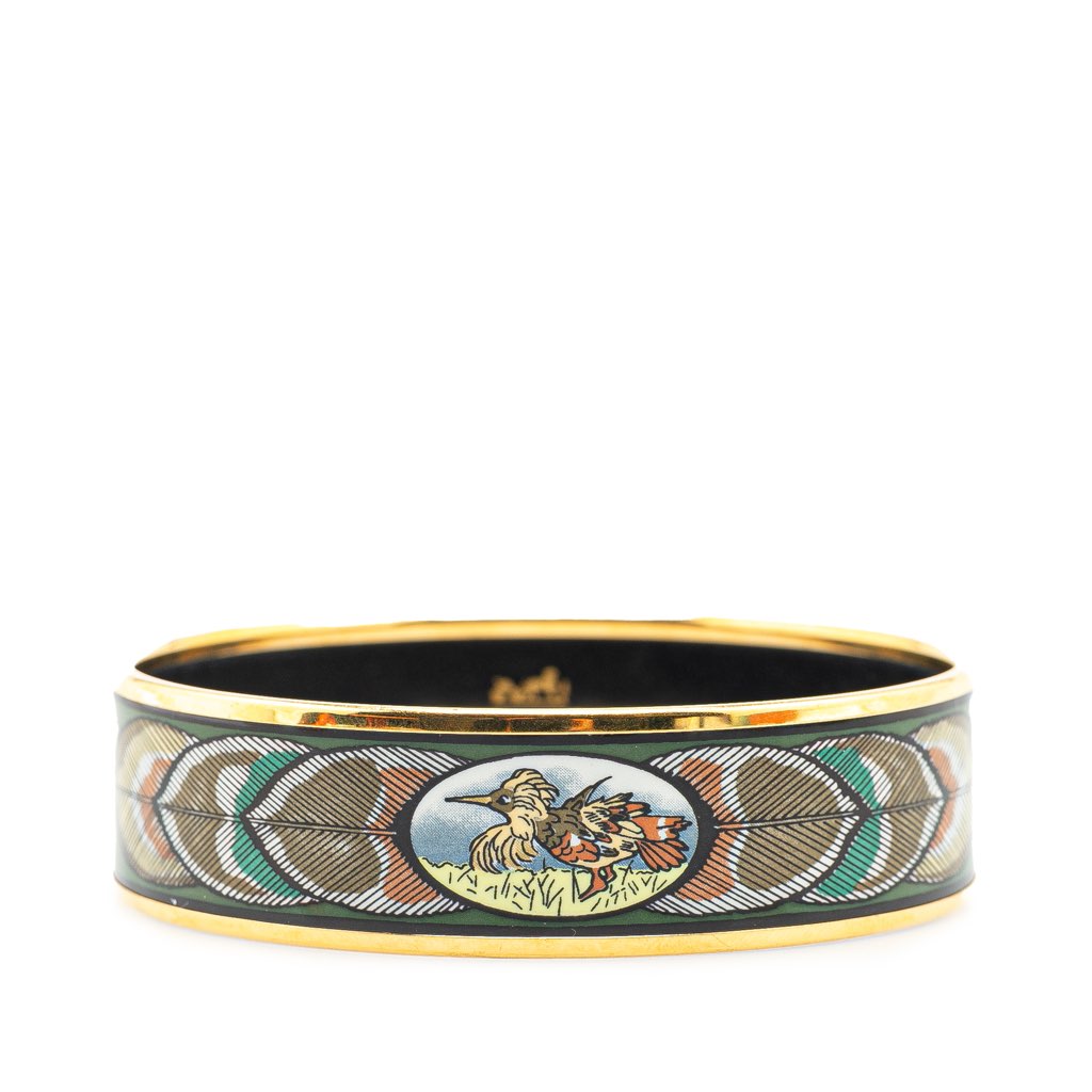 Hermès Wide Bird Feather Enamel Bangle 65
