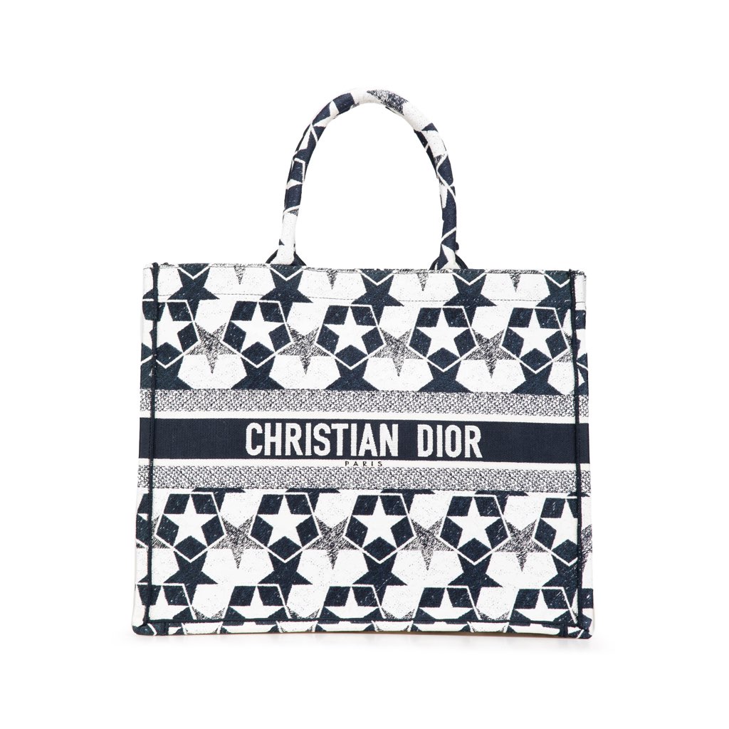 Dior Large Canvas Embroidered Lucky Star Book Tote