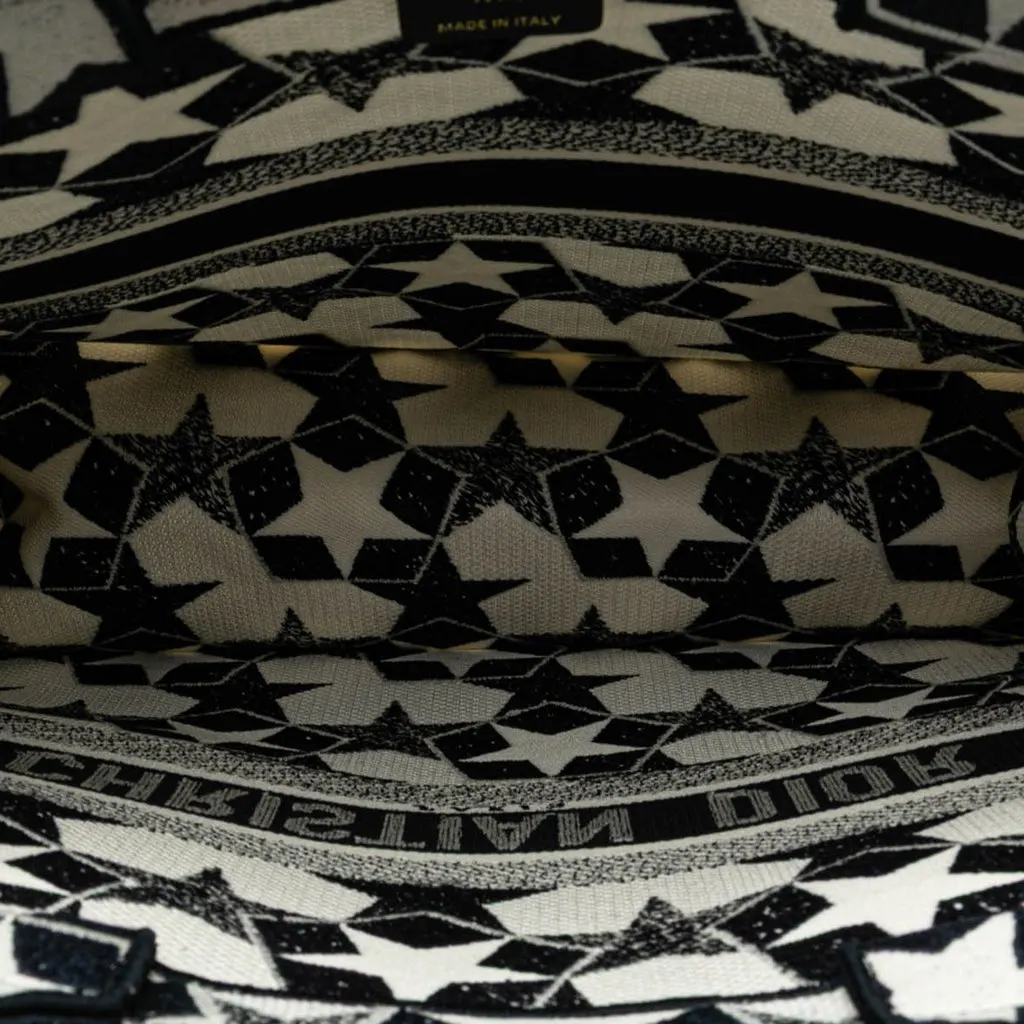 Dior Large Canvas Embroidered Lucky Star Book Tote Blue Canvas Good - Model View