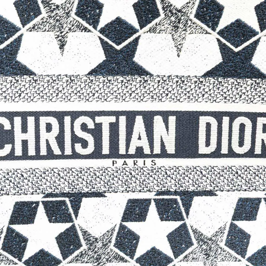 Dior Large Canvas Embroidered Lucky Star Book Tote Blue Canvas Good - Box View