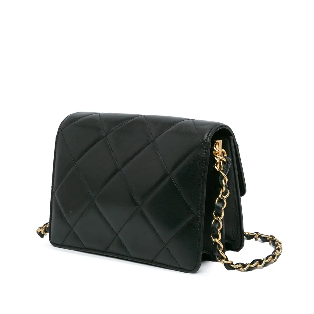 Chanel Quilted Lambskin Octagonal Buckle Crossbody Black Leather Very good - Back View
