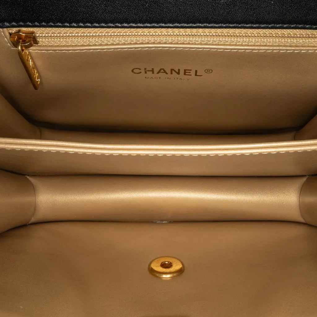Chanel Quilted Lambskin Octagonal Buckle Crossbody Black Leather Very good - Model View