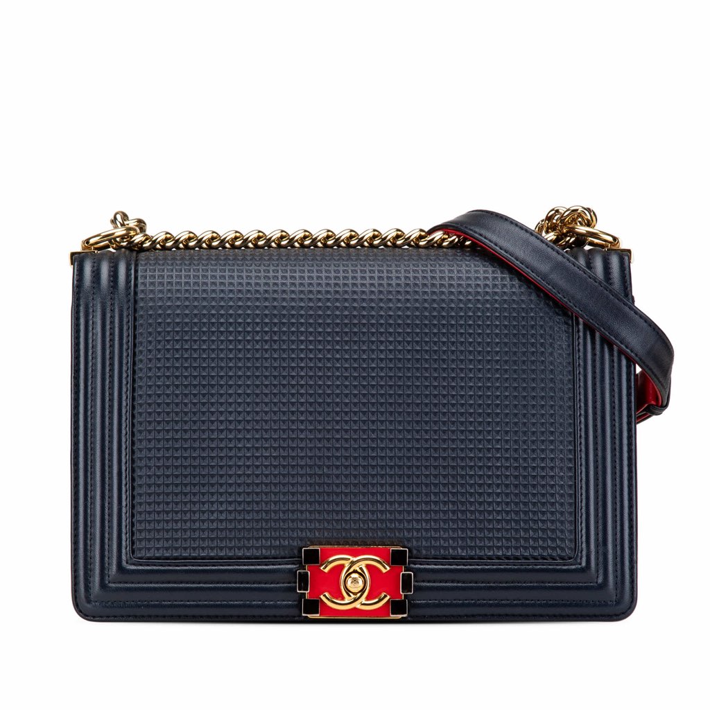 Chanel Medium Lambskin Embossed Cube Boy Flap