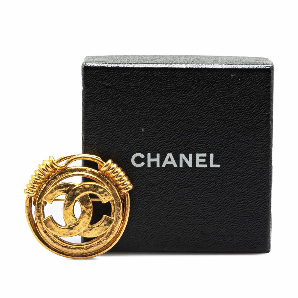 Chanel Gold Plated CC Brooch - Side view