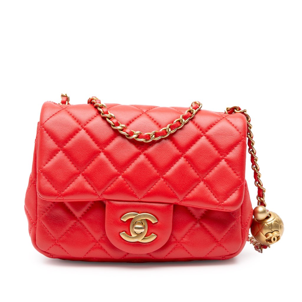 Chanel Mini Square Classic Lambskin Pearl Crush Single Flap