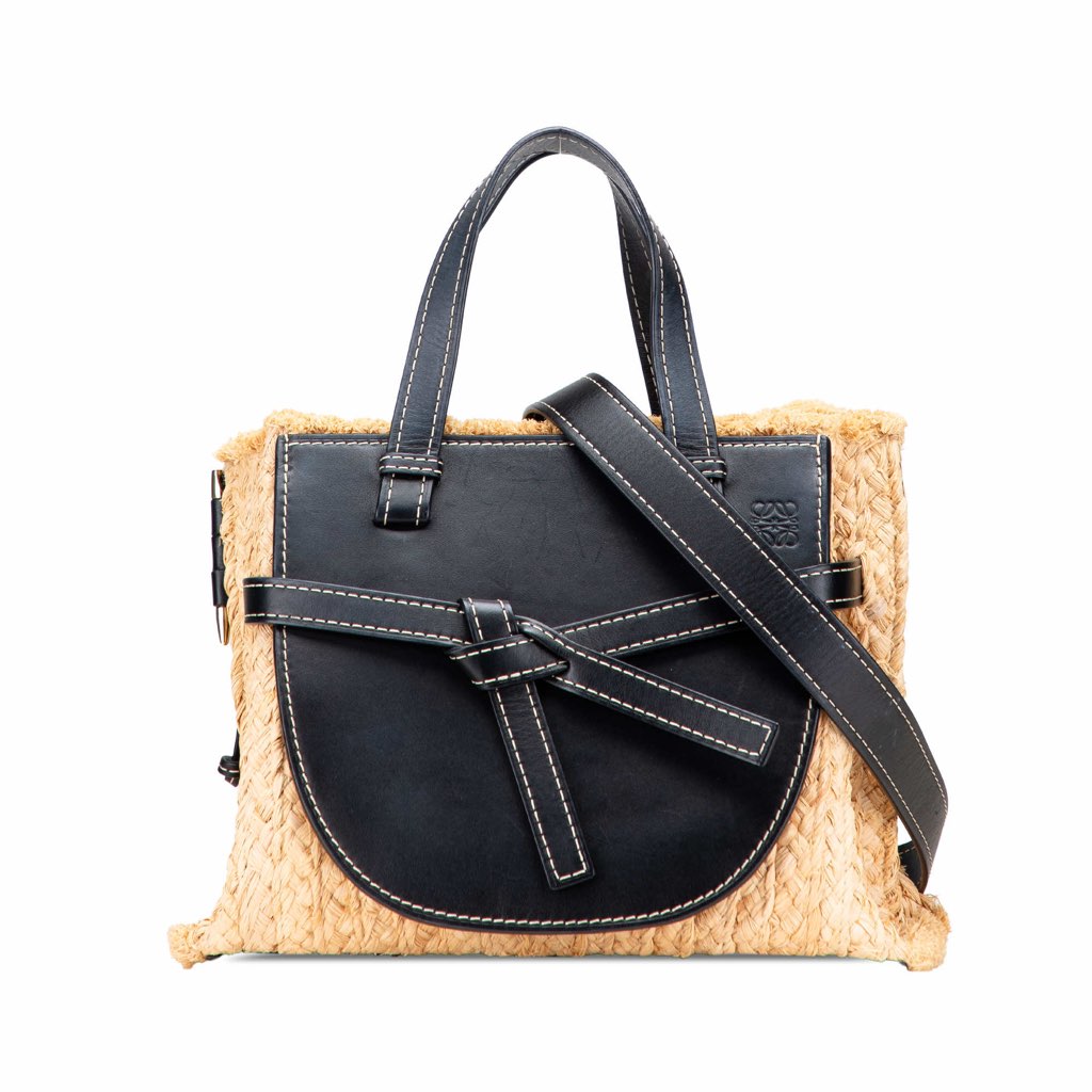 Loewe Small Raffia and Leather Gate Top Handle Bag