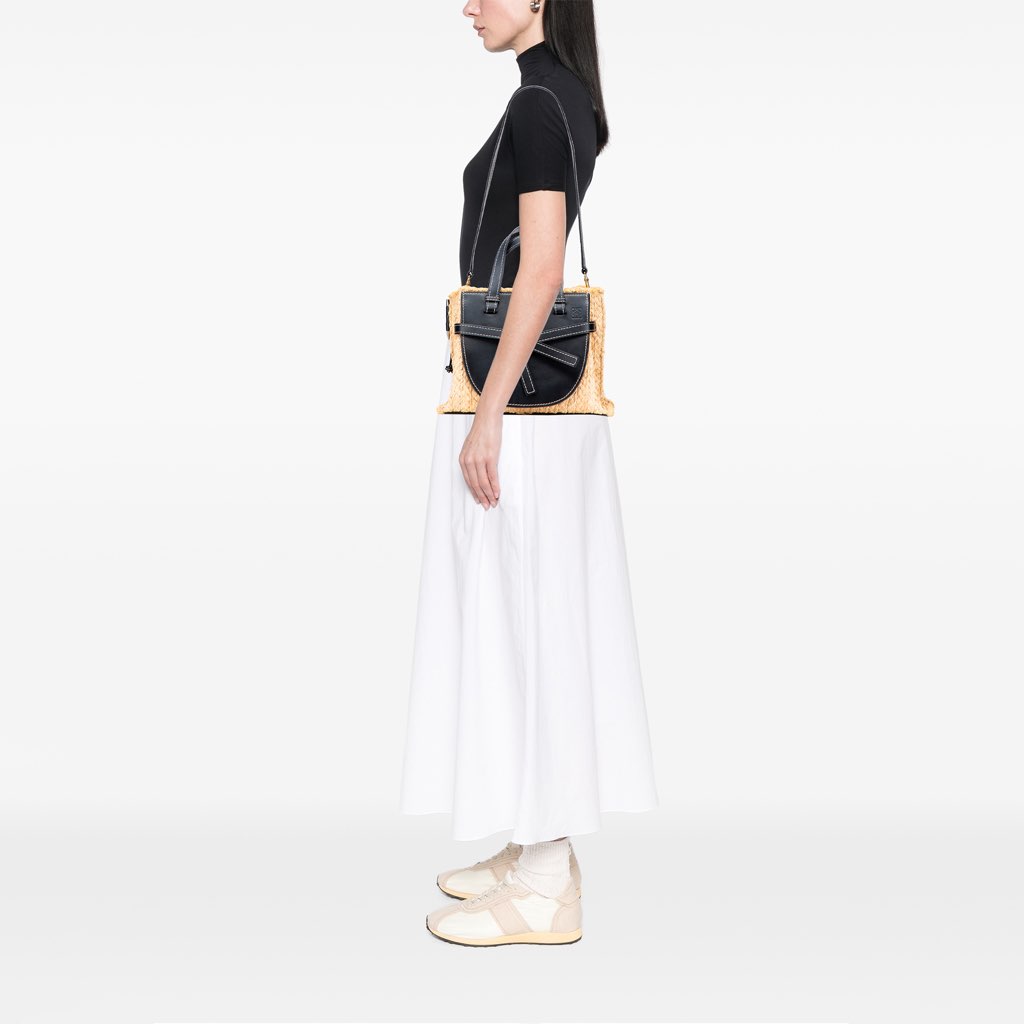Loewe Small Raffia and Leather Gate Top Handle Bag - Image 14