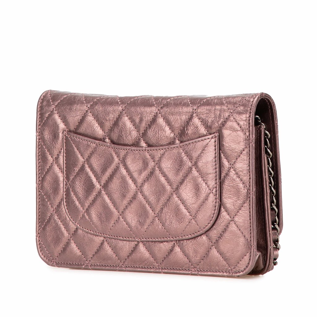 Chanel Reissue 2.55 Quilted Metallic Aged Calfskin Wallet on Chain - Back view