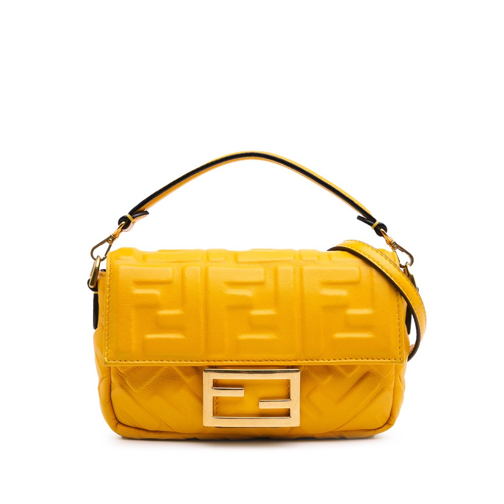 Fendi Mini Zucca Embossed Leather Baguette Satchel
