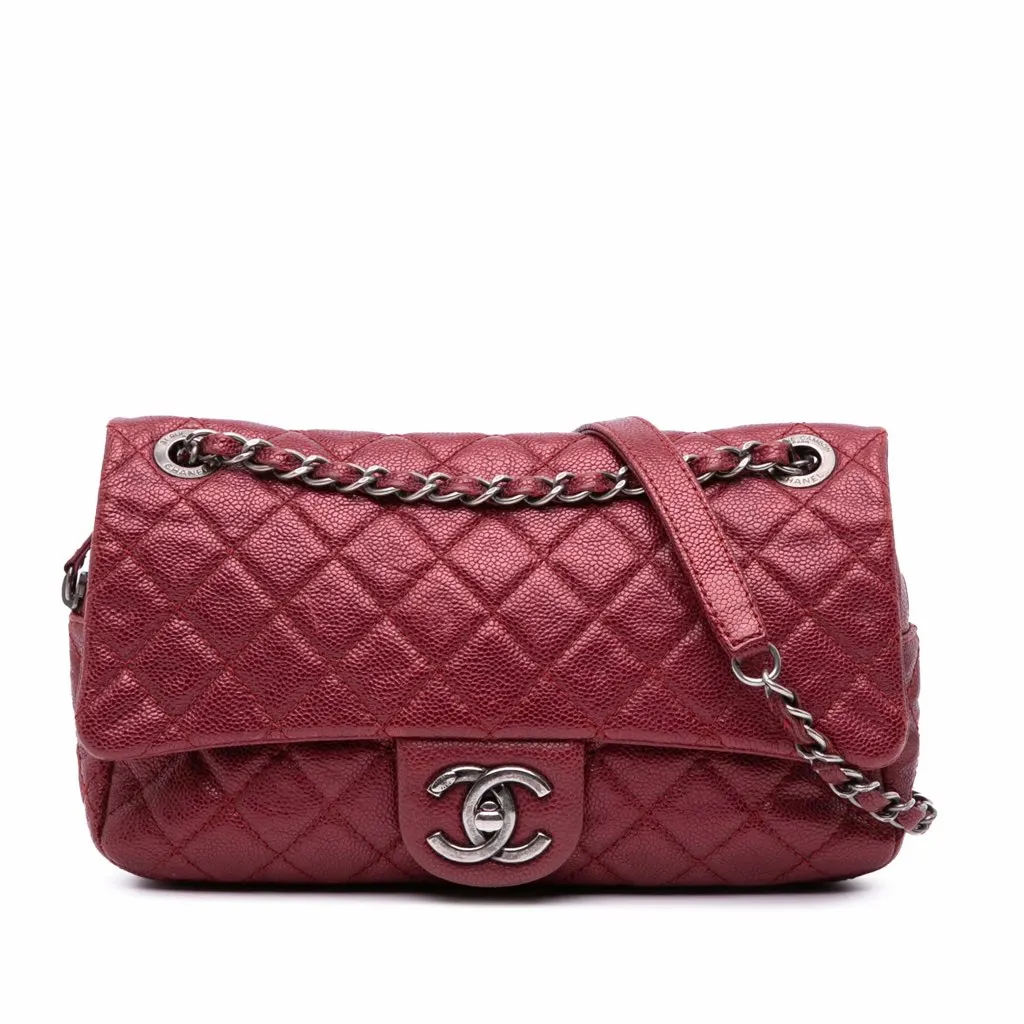 Chanel Medium Quilted Caviar Easy Flap Red Leather Good - Front View