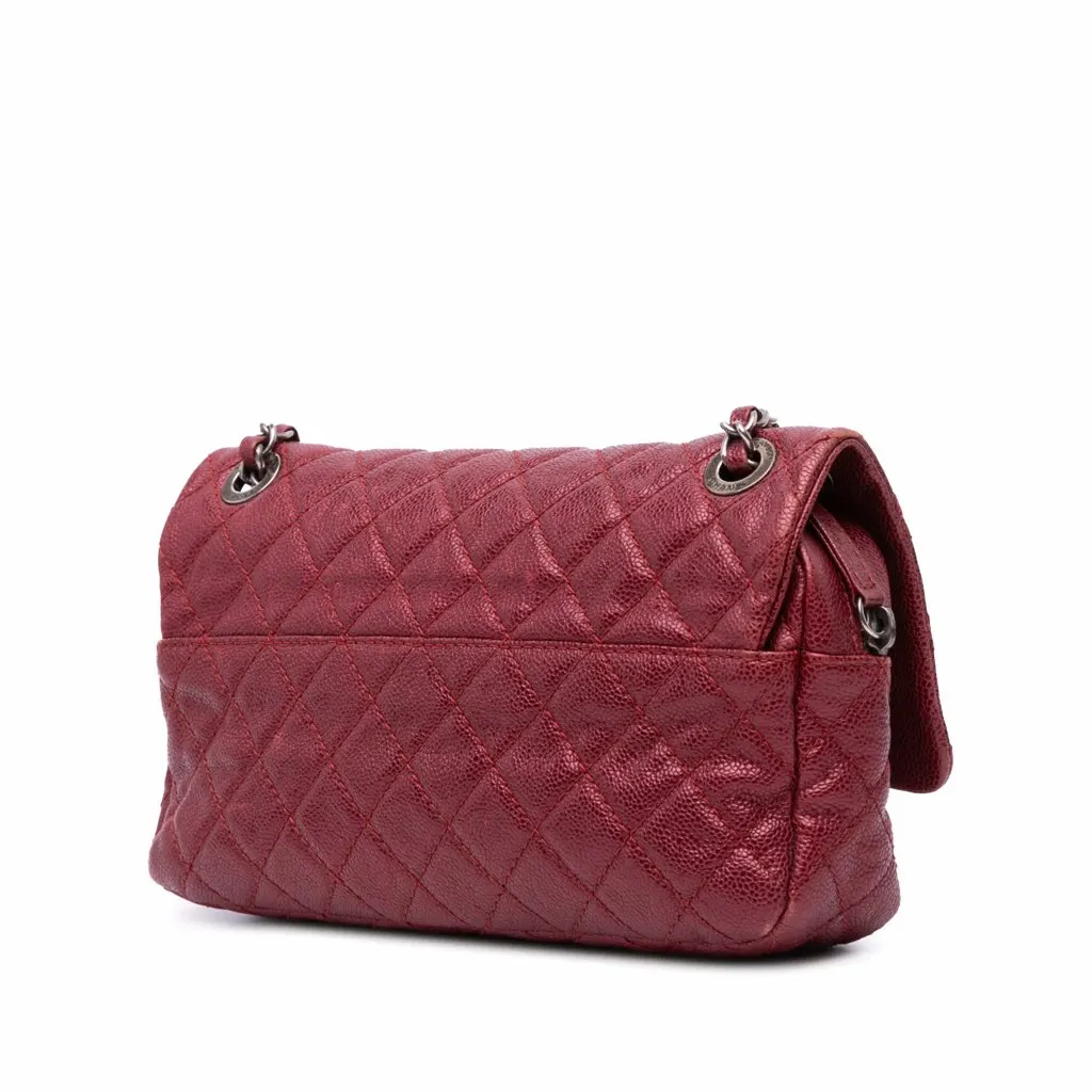 Chanel Medium Quilted Caviar Easy Flap Red Leather Good - Back View