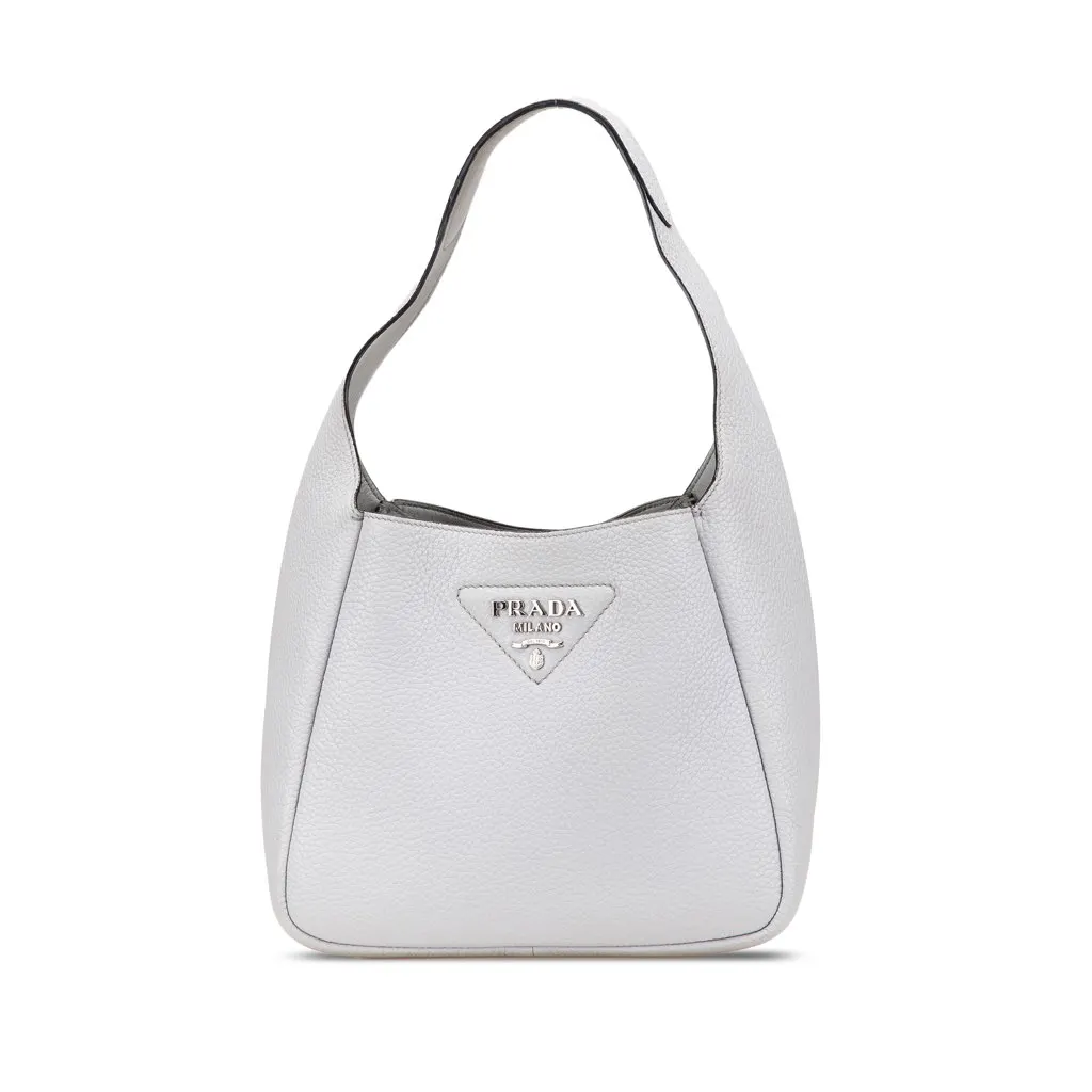 Prada Vitello Daino Dynamique Hobo White Leather Good - Front View