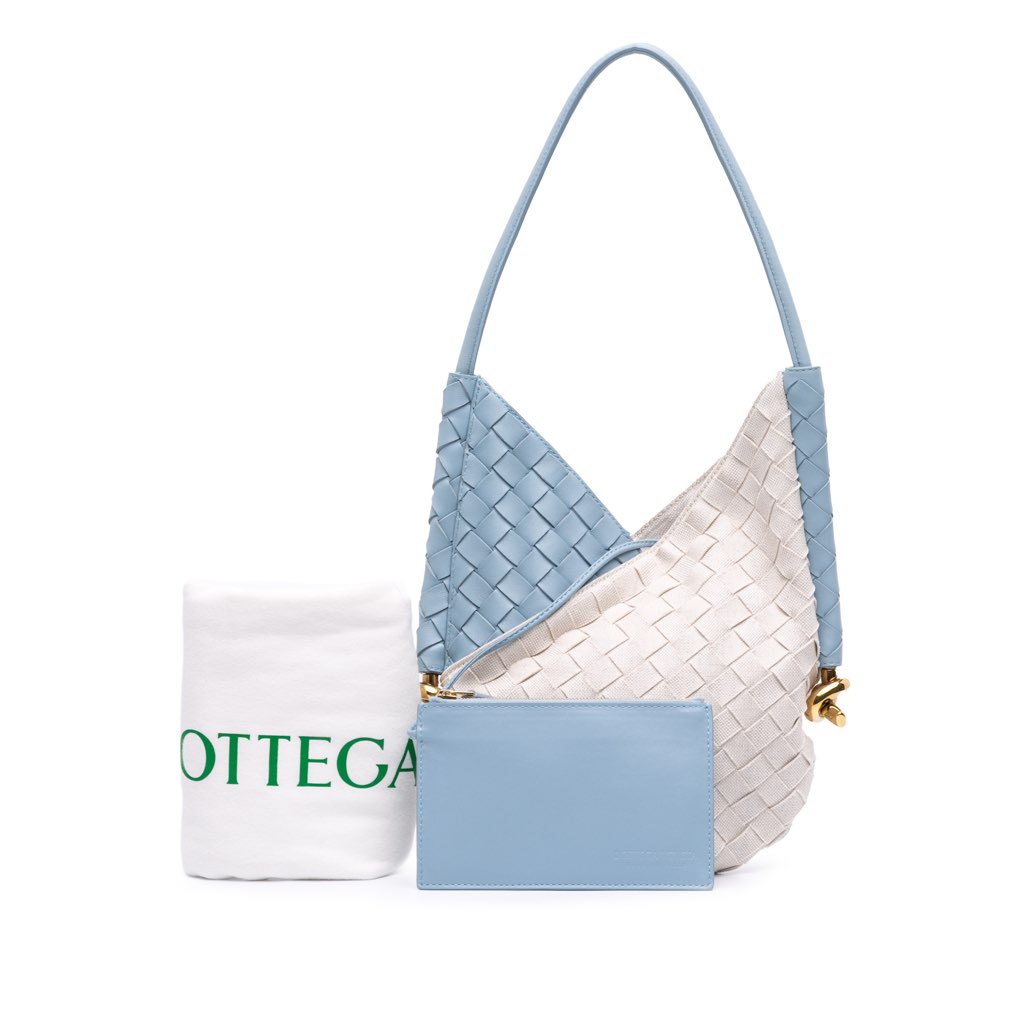 Bottega Veneta Small Nappa and Canvas Intrecciato Solstice Shoulder Bag - Image 11