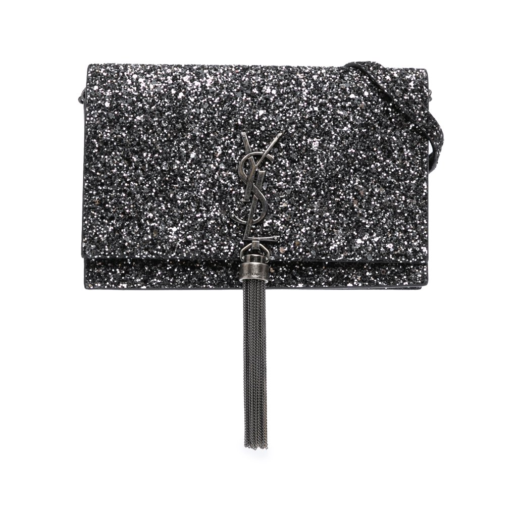 Saint Laurent Metallic Glitter Monogram Kate Tassel Chain Wallet