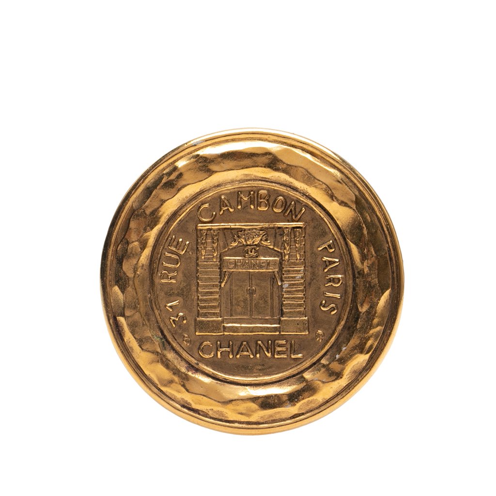 Chanel Gold Plated 31 Rue Cambon Round Brooch