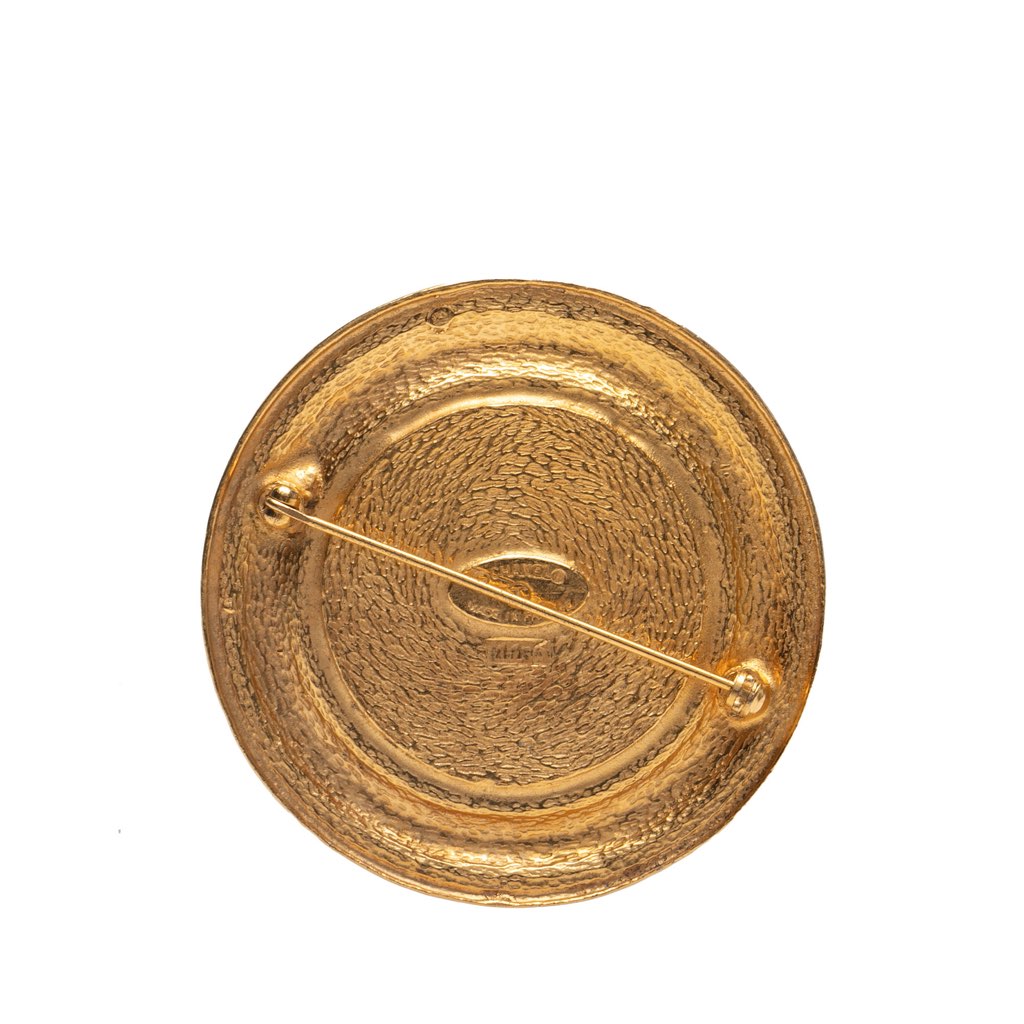 Chanel Gold Plated 31 Rue Cambon Round Brooch - Back view