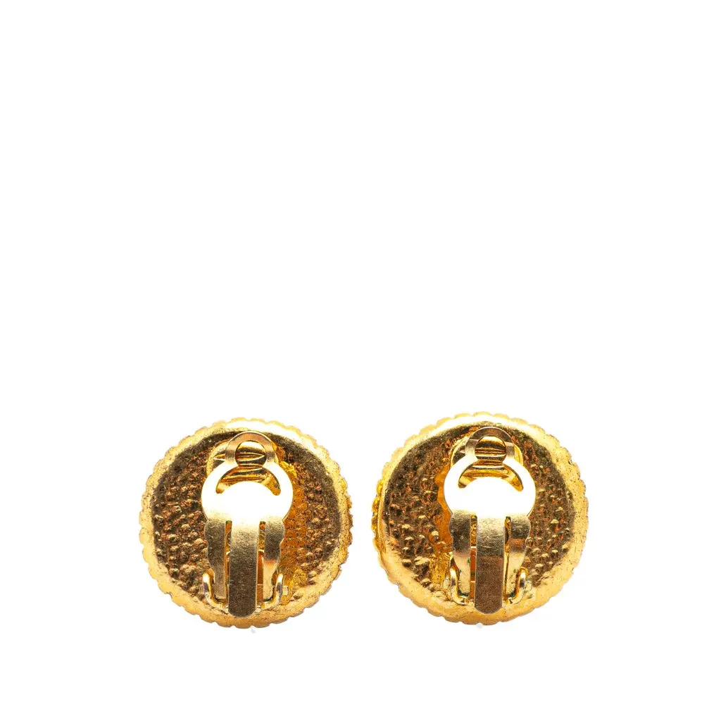 Chanel Gold Plated CC Round Clip On Earrings Gold Metal Good - Back View