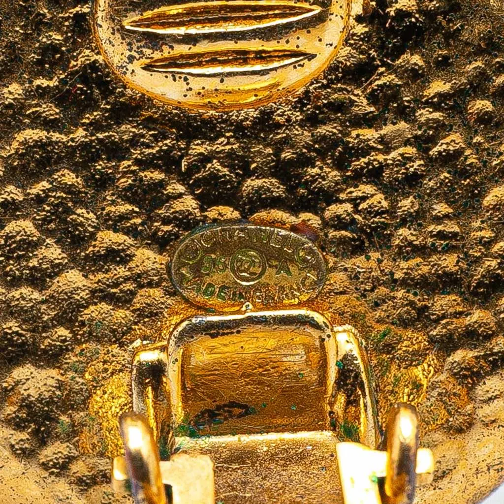 Chanel Gold Plated CC Round Clip On Earrings Gold Metal Good - Inside View