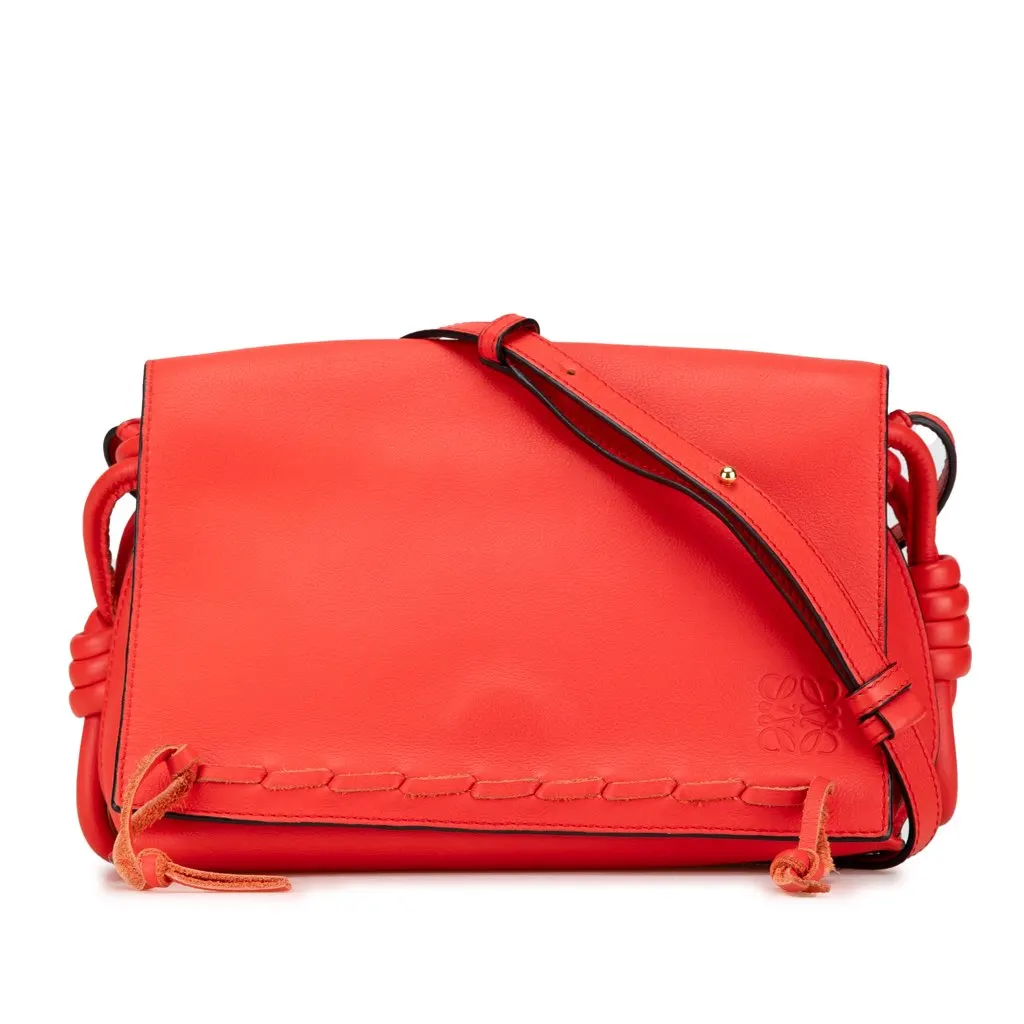 Loewe Leather Flamenco Knot Whipstitch Crossbody Red Leather Very good - Front View