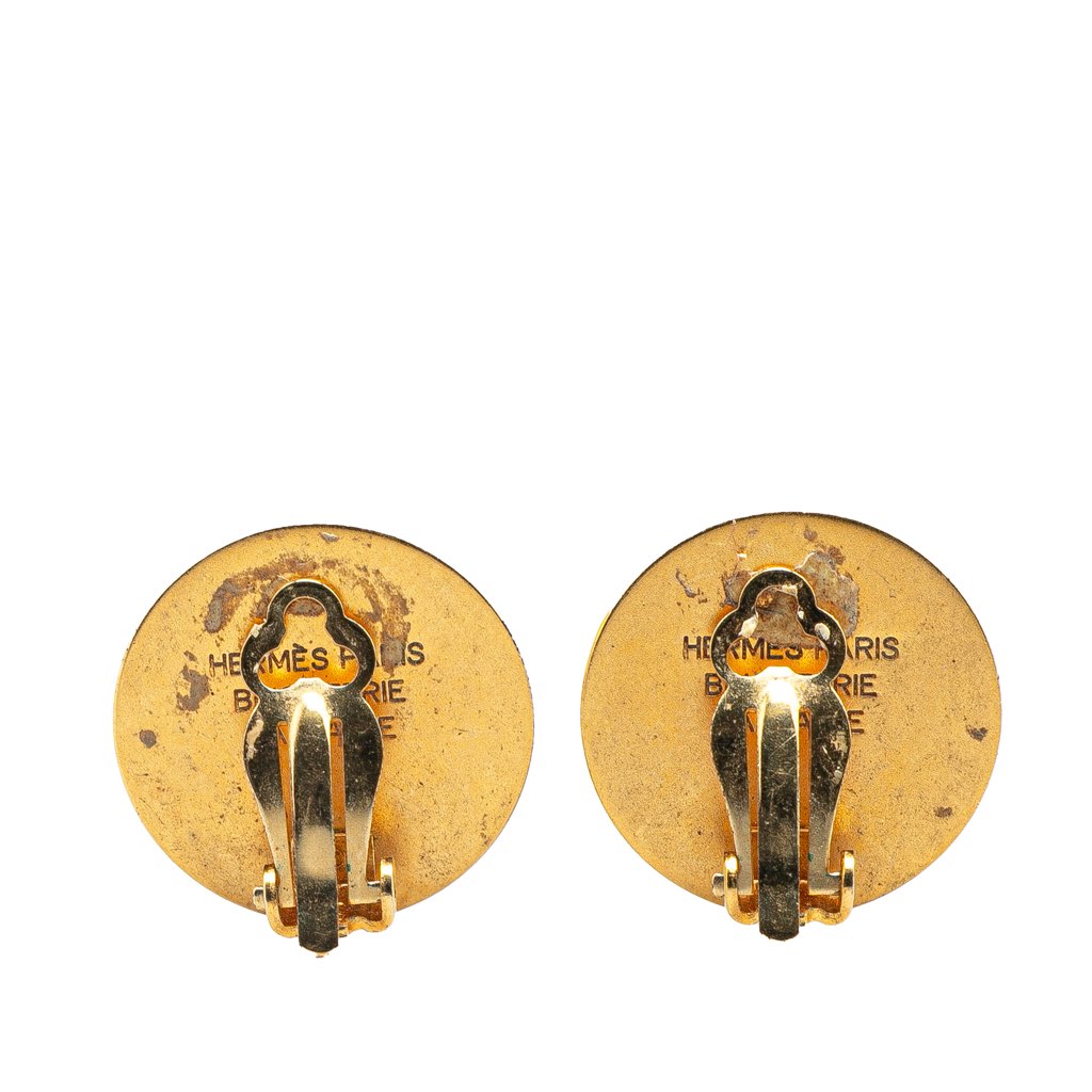 Hermès Gold Plated Bijouterie Fantaisie Clou De Selle Clip On Earrings - Back view
