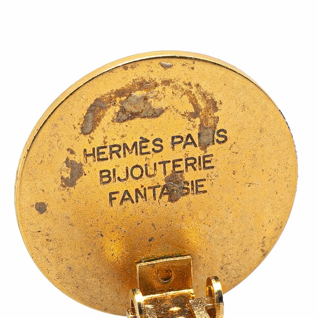 Hermès Gold Plated Bijouterie Fantaisie Clou De Selle Clip On Earrings - Image 6