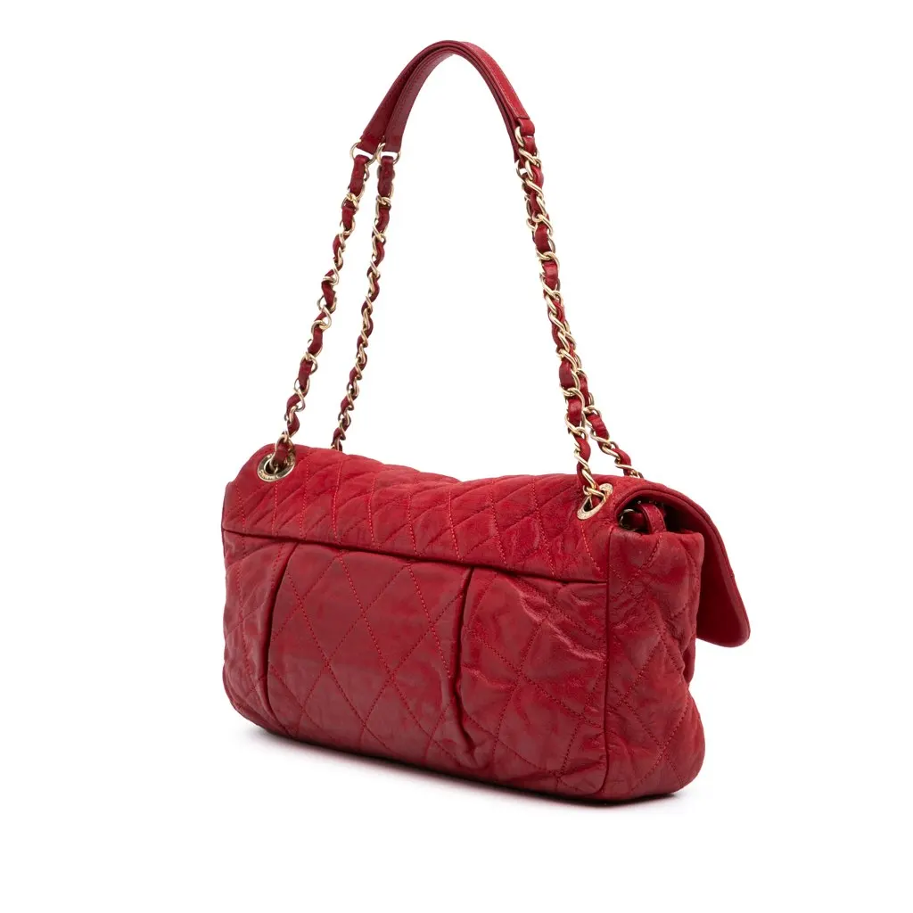 Chanel Large Iridescent Calfskin Chic Quilt Flap Red Leather Good - Back View