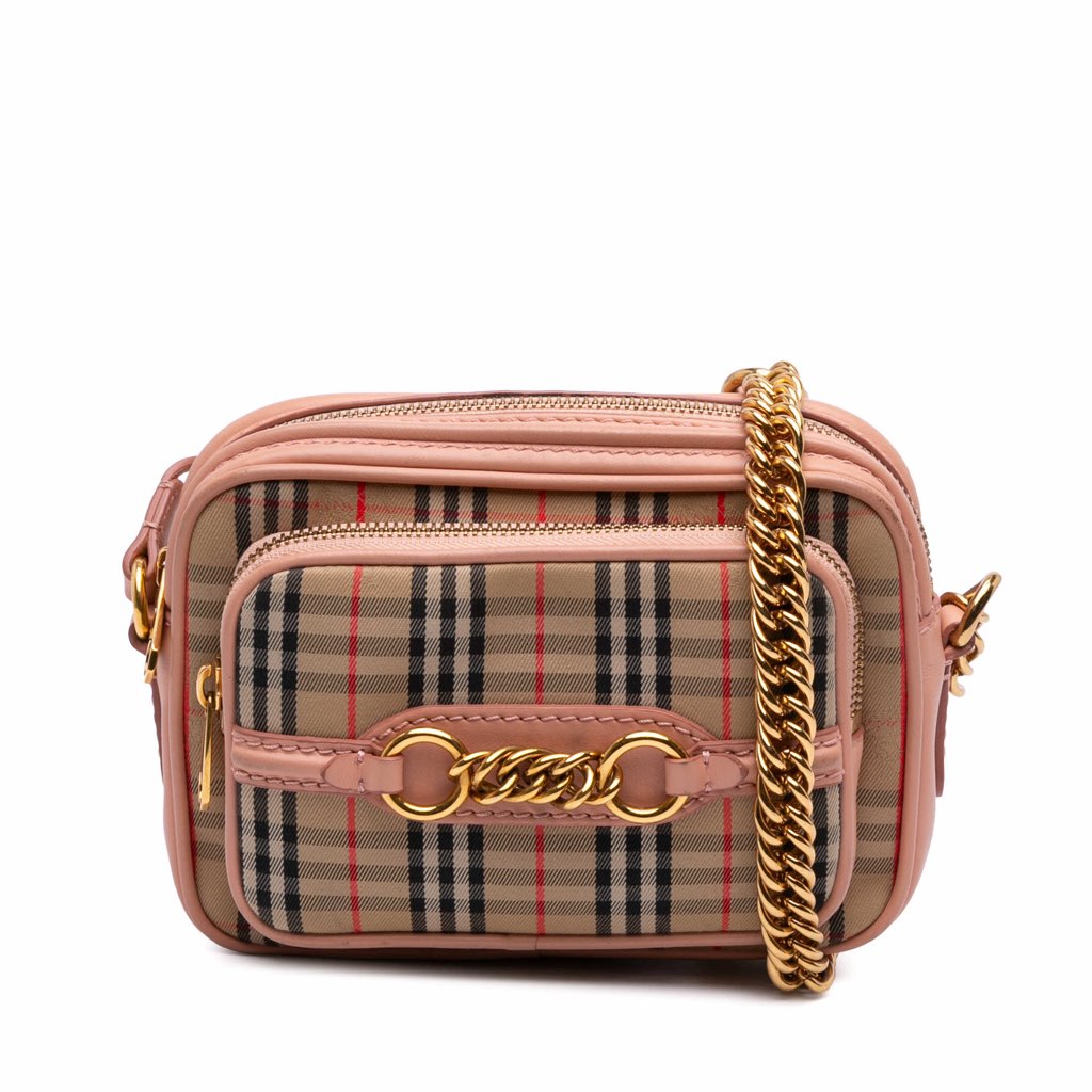 Burberry 1983 Knight Check Canvas and Calfskin Link Camera Bag