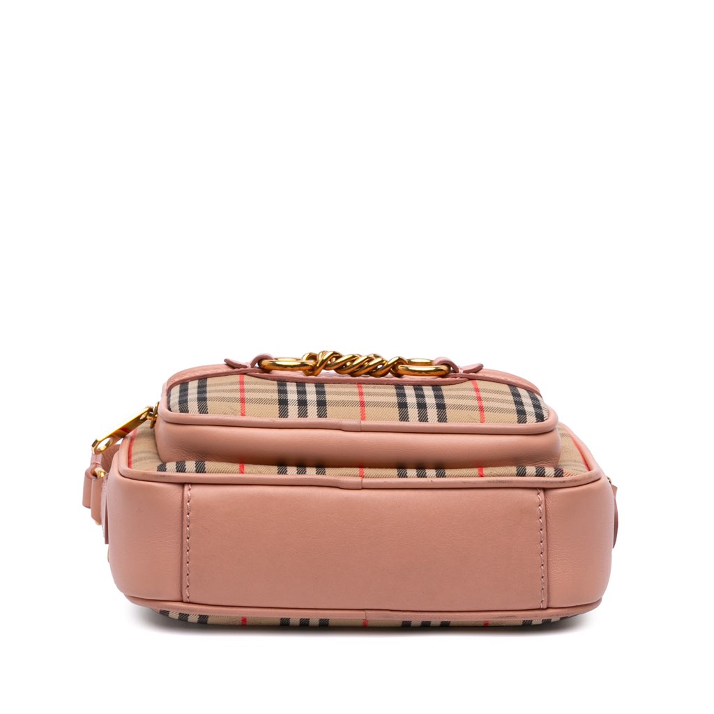 Burberry 1983 Knight Check Canvas and Calfskin Link Camera Bag - Image 6