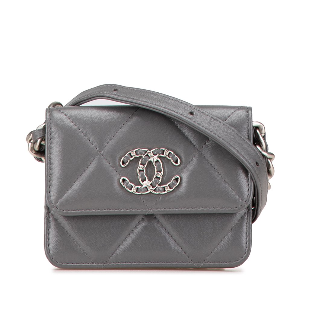 Chanel Lambskin 19 Flap Coin Purse With Chain