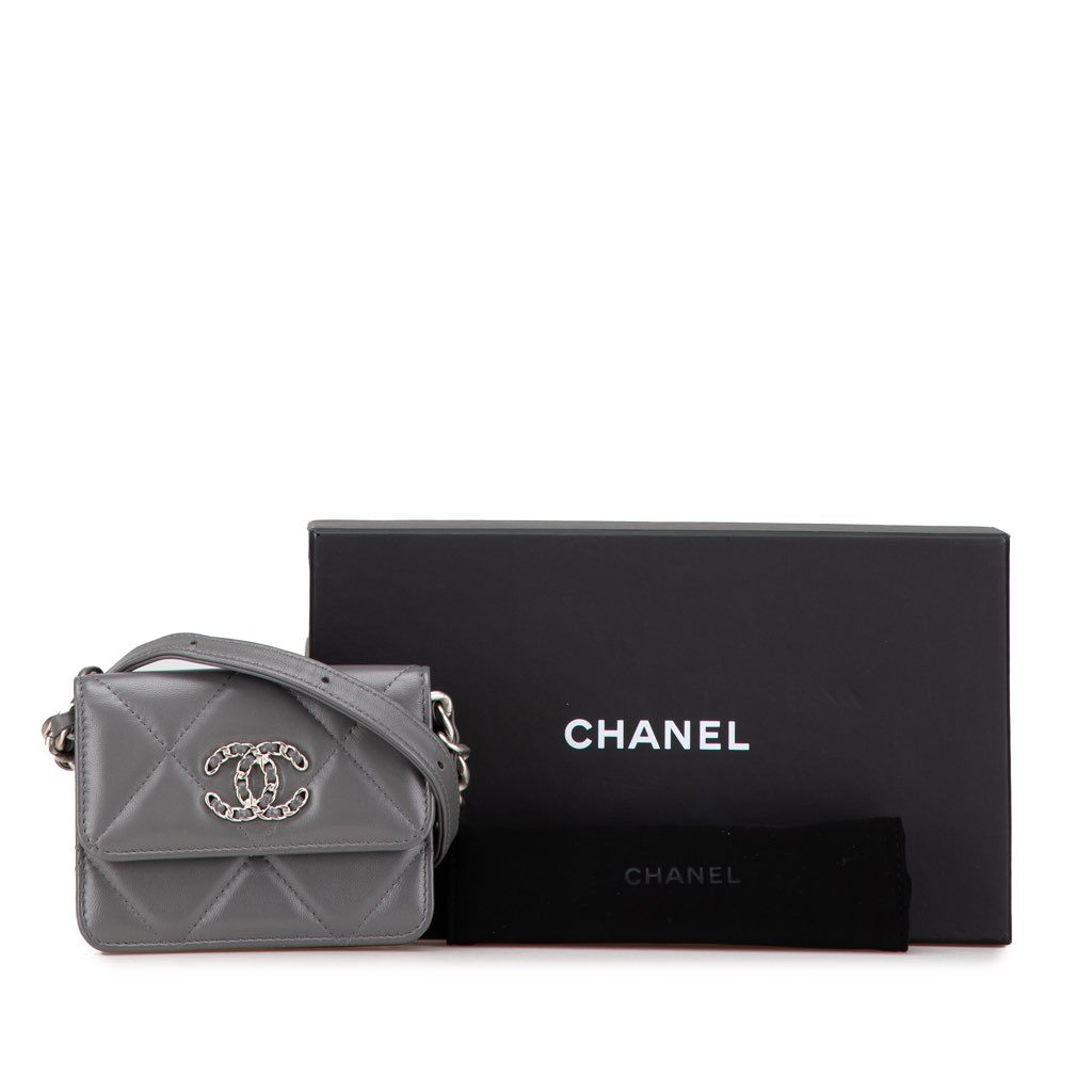 Chanel Lambskin 19 Flap Coin Purse With Chain - Image 13